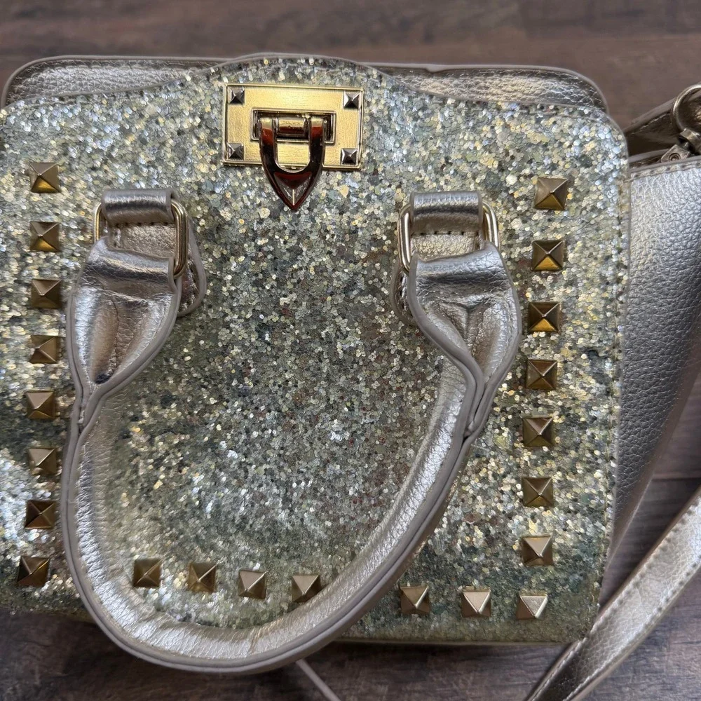 Chloe K New York Gold Glitter‎ Studded Mini Satchel Bag